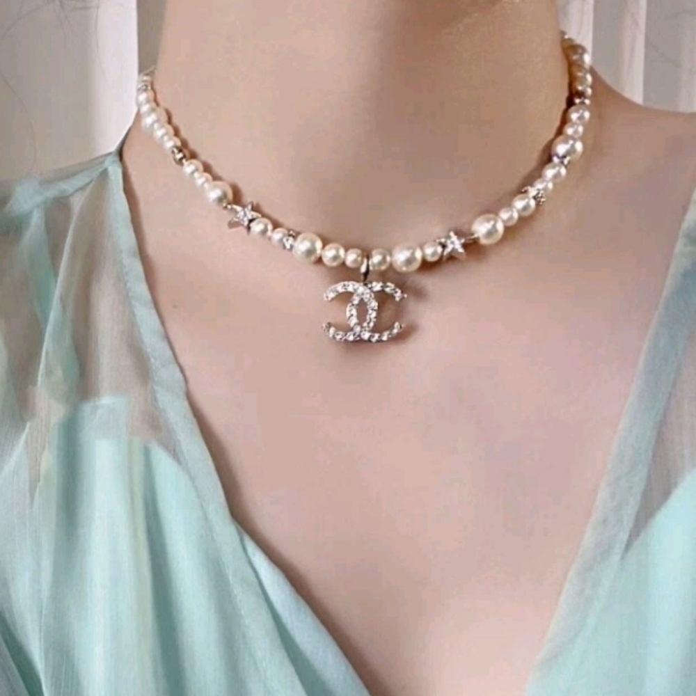 CHANEL Pearl and Strass CC Star Choker Necklace, New!